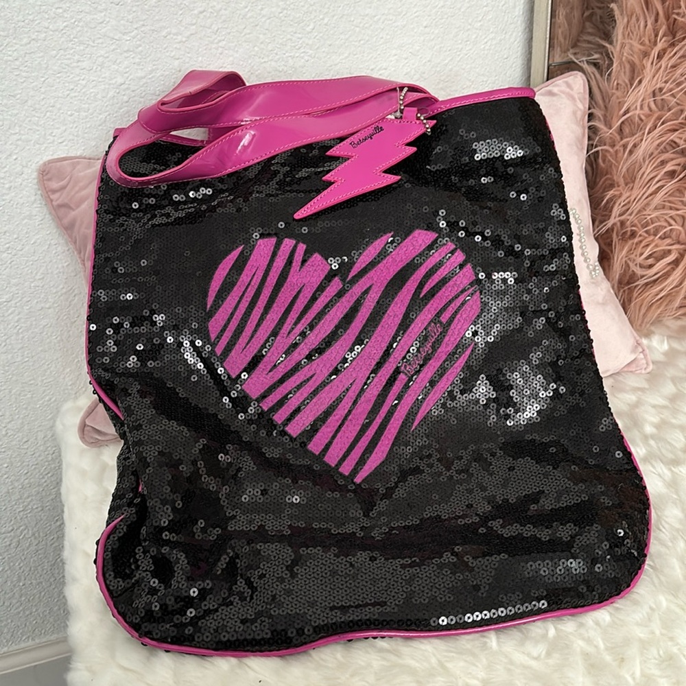 Betsy Johnson Betsyville Sequin Bag Black and Pink